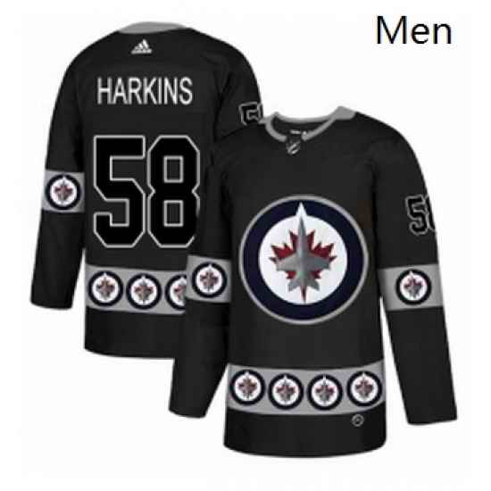 Mens Adidas Winnipeg Jets 58 Jansen Harkins Authentic Black Team Logo Fashion NHL Jersey